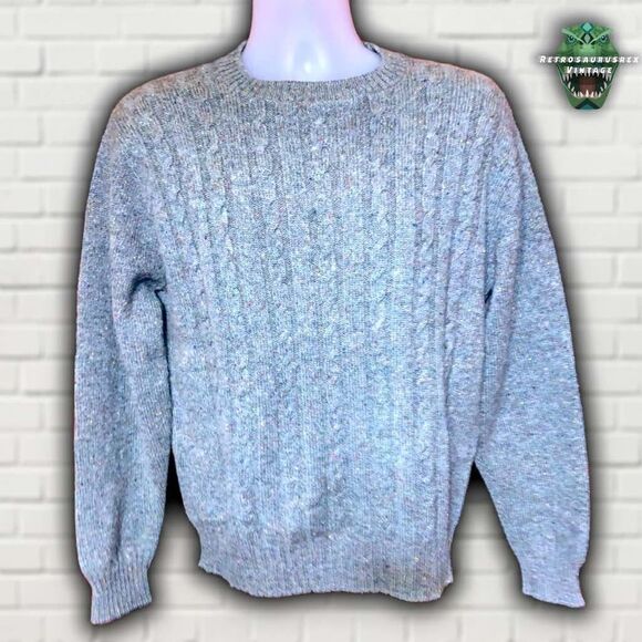 70S Jantzen Green Speckled Cable Knit Crewneck Sweater, M - Picture 6 of 7